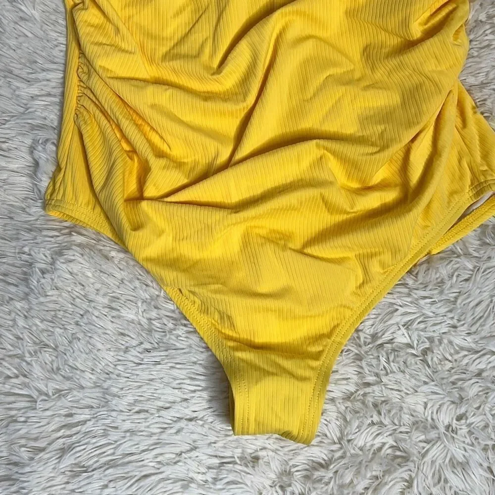 Pinkblush Yellow Ribbed Front Knot One-Piece Maternity New Size Medium